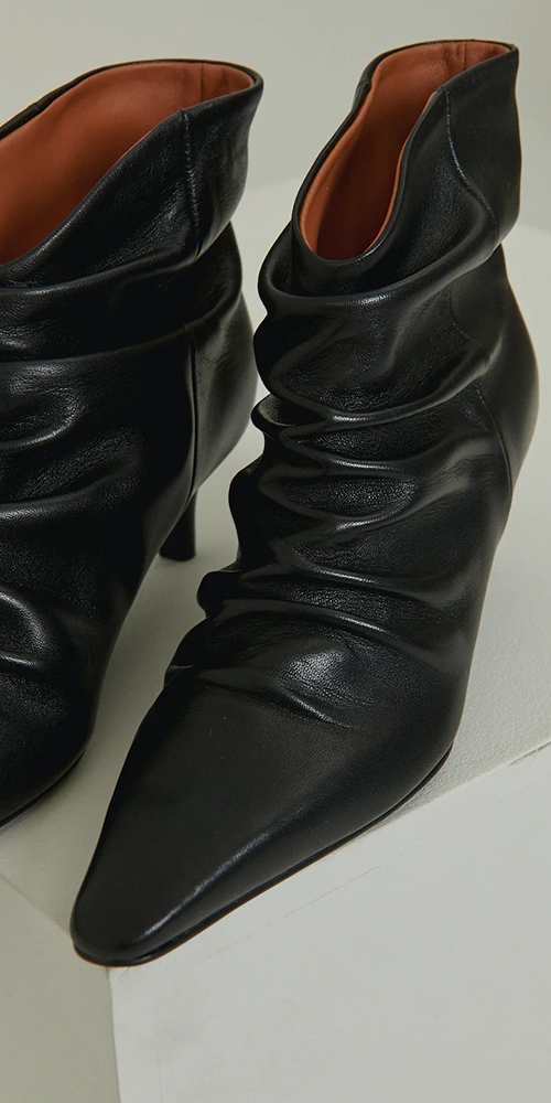 Black leather sales slouch ankle boots