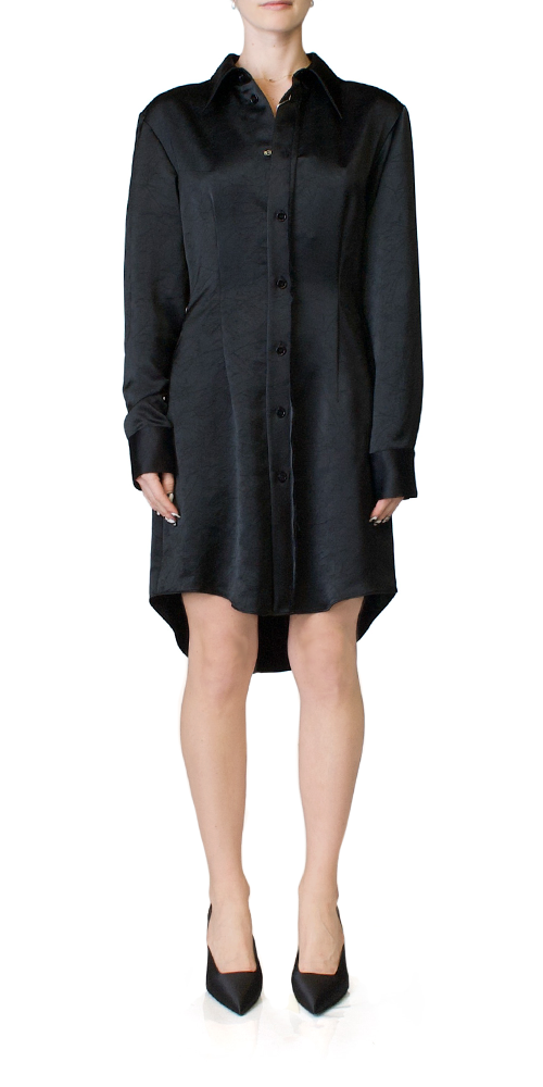 Silky Button Front Dress Black