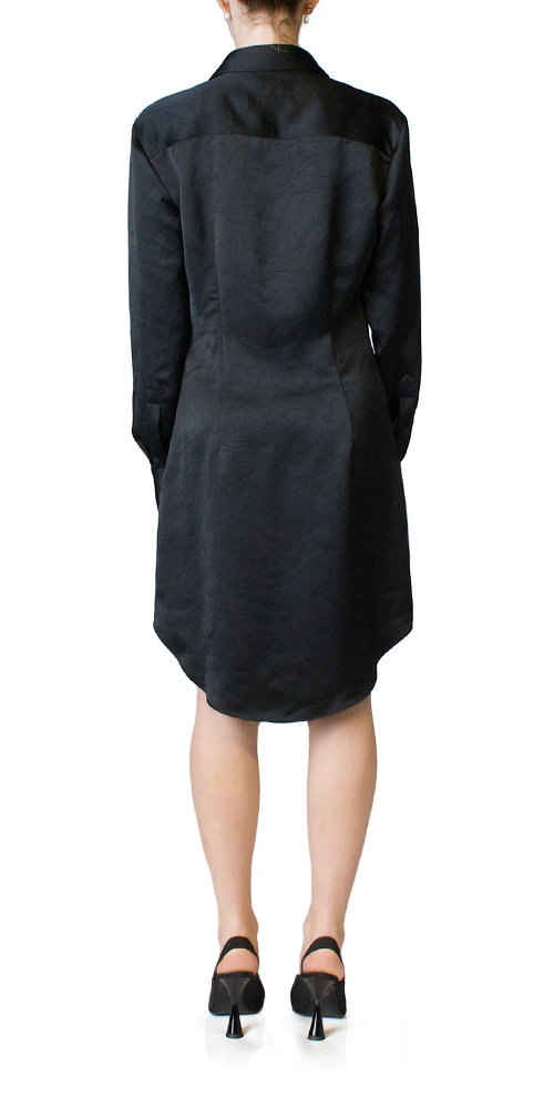 Silky Button Front Dress Black