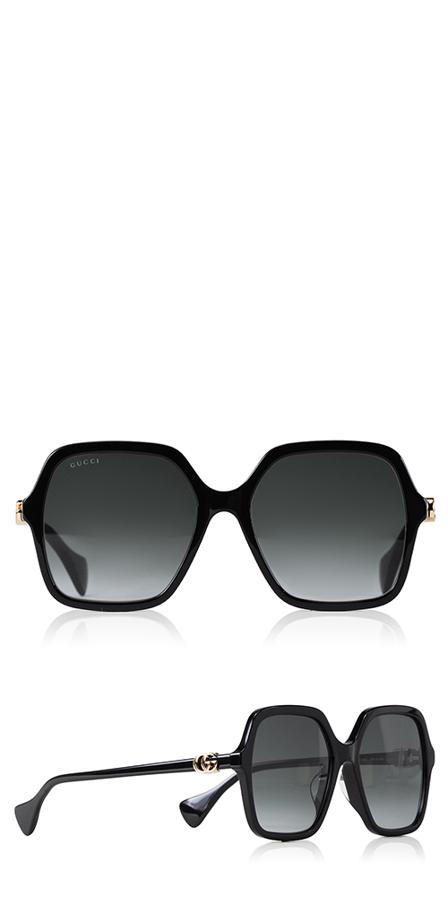 Gucci Square Acetate Sunglasses w/ Interlocking G Detail Havana