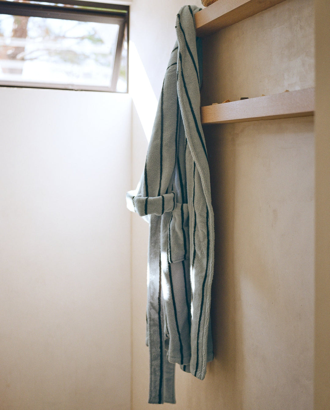 Turkish Cotton Stripe Robe Sky with Evergreen