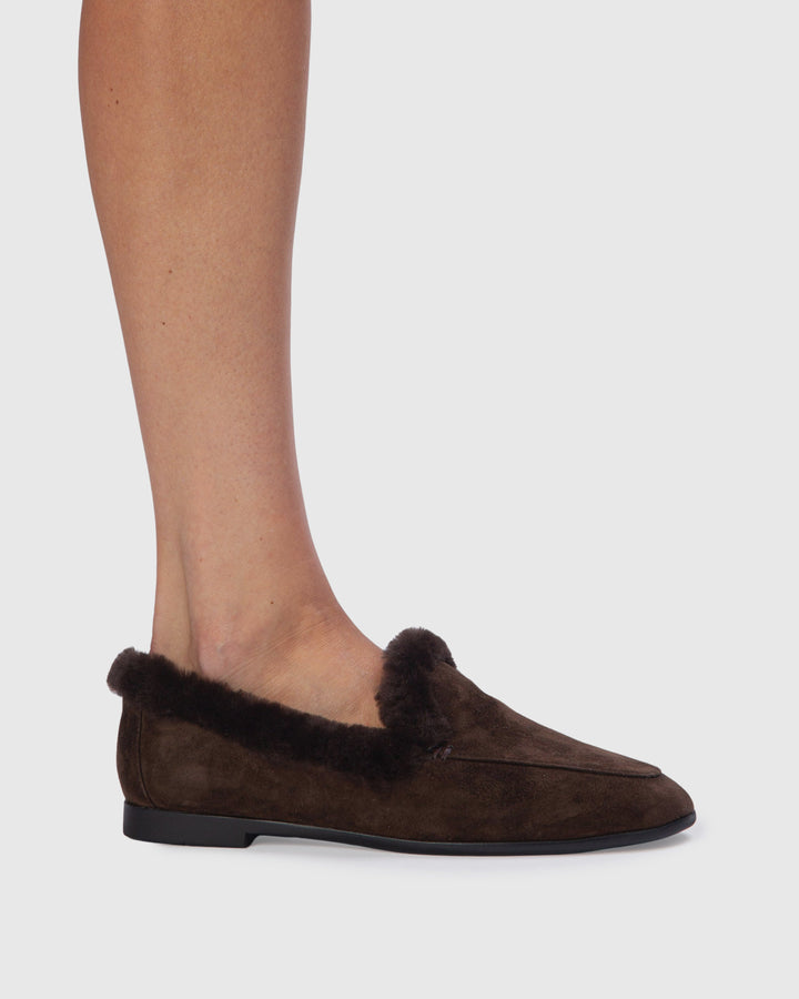 Zora Suede Shearling Loafer Brown