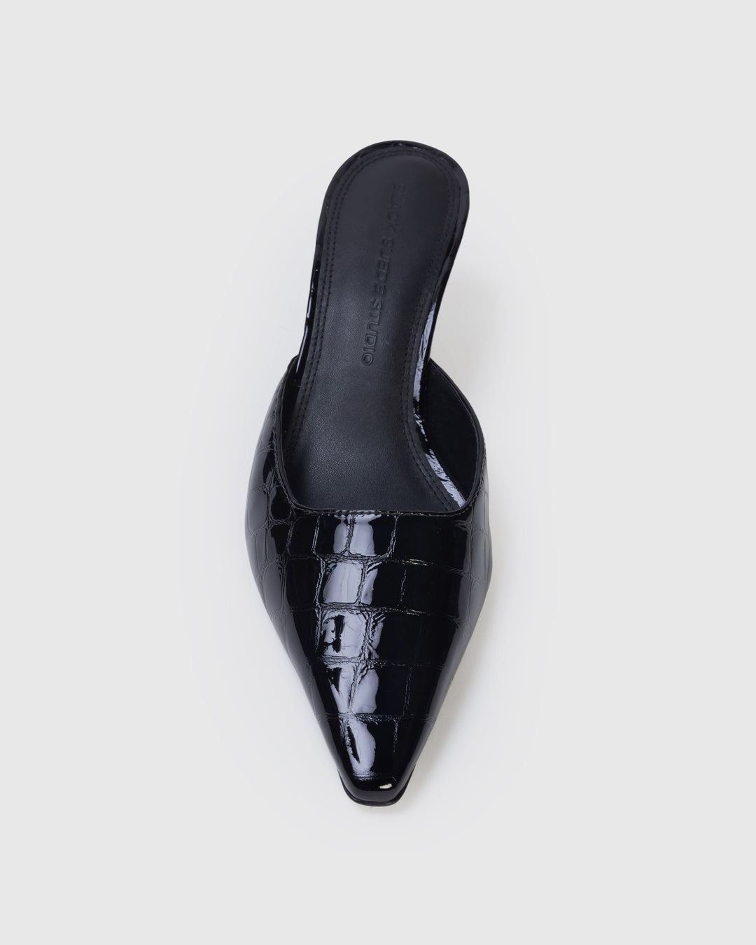 Riley 50mm Mules Black Croc Embossed
