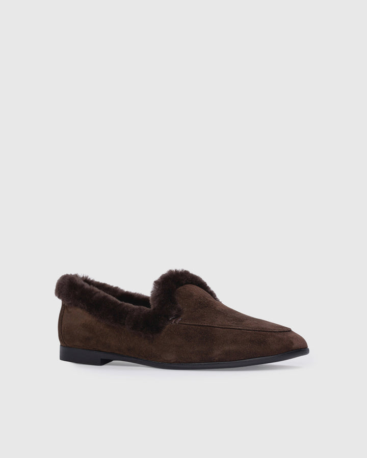 Zora Suede Shearling Loafer Brown