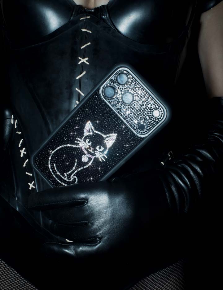 Rhinestone Black Cat iPhone Case