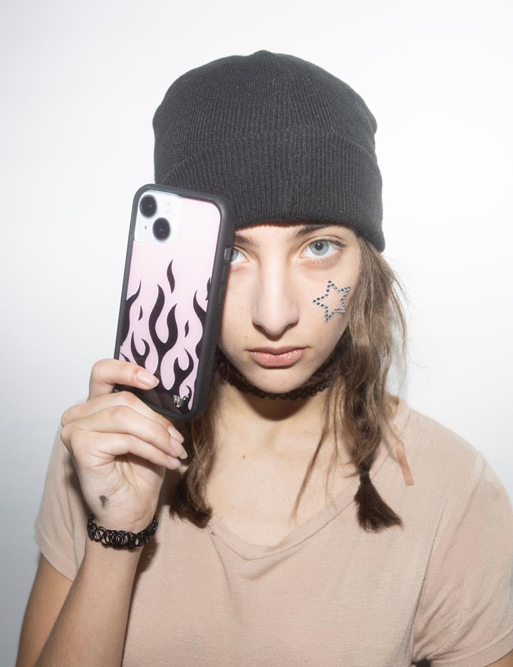 Pink &amp; Black Flames iPhone Case