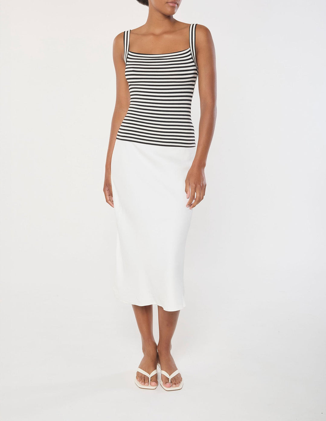 Square Neck Tank Top In Black &amp; White Stripe Jersey