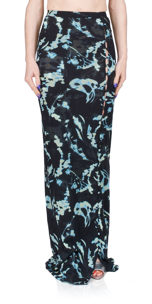 Mesh Button Down Maxi Skirt Phantom Flower