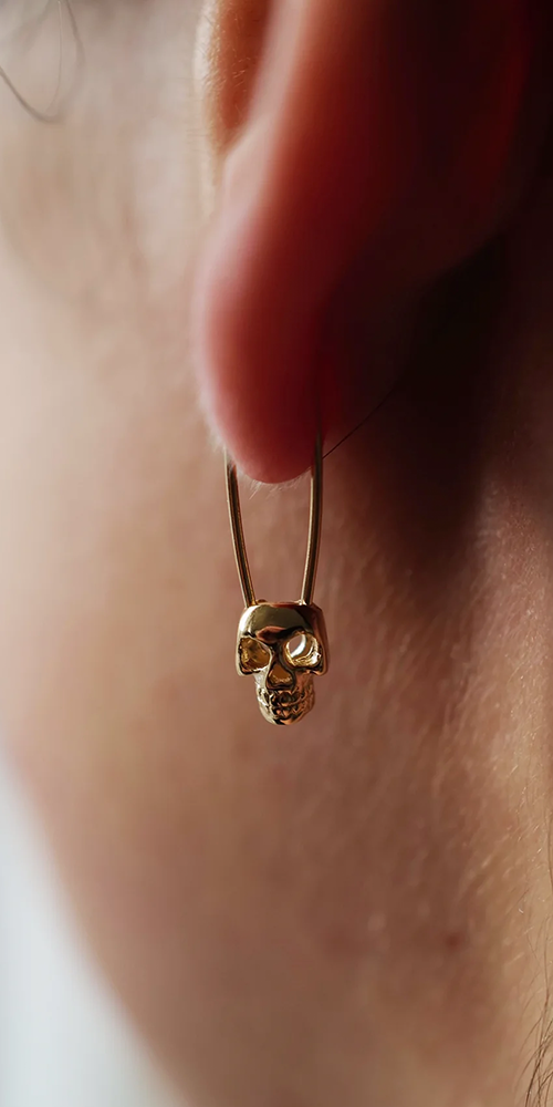 Skull Safety Pin Earring