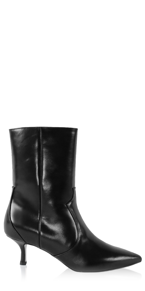 Stacie Leather Kitten Heeled Boot Black