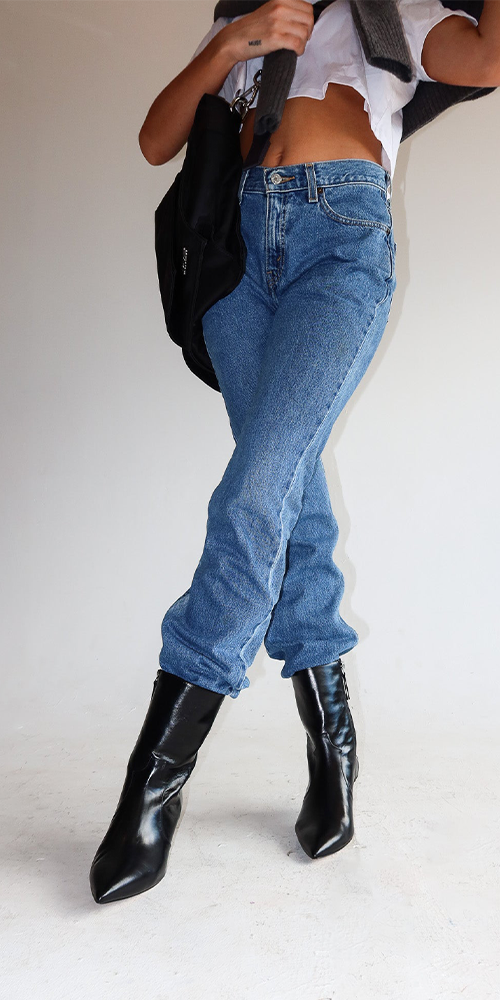 Stacie Leather Kitten Heeled Boot Black