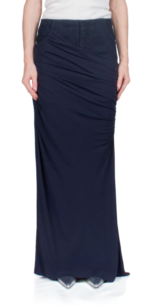 Wrapped Denim Column Skirt