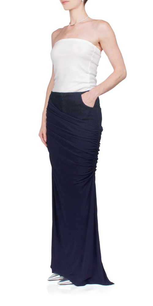 Wrapped Denim Column Skirt