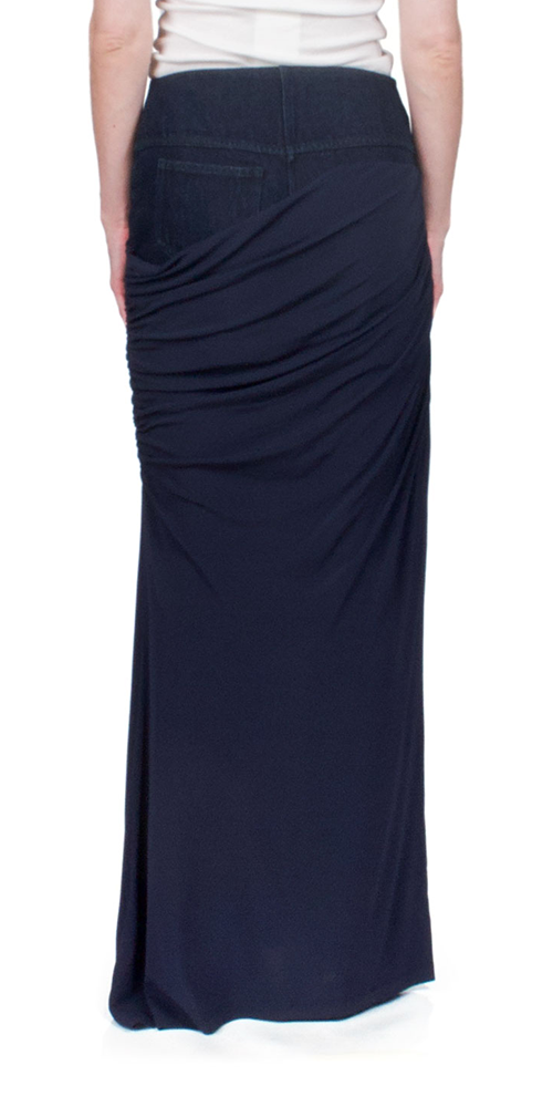 Wrapped Denim Column Skirt