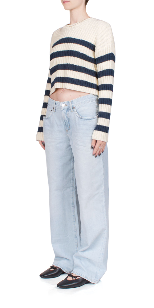 Striped Ribbed Cropped Sweater