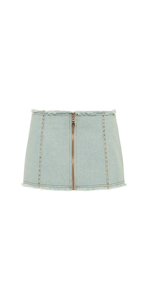 Loran Crystal Embellished Denim Mini Skirt