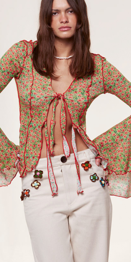 Zee Fluted Sleeve Tie-Front Shirt