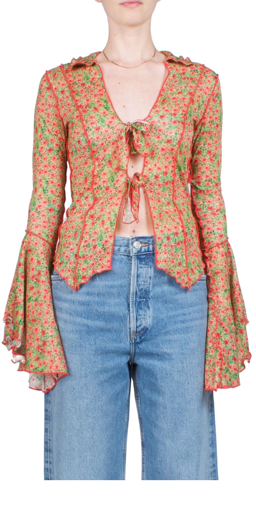 Zee Fluted Sleeve Tie-Front Shirt