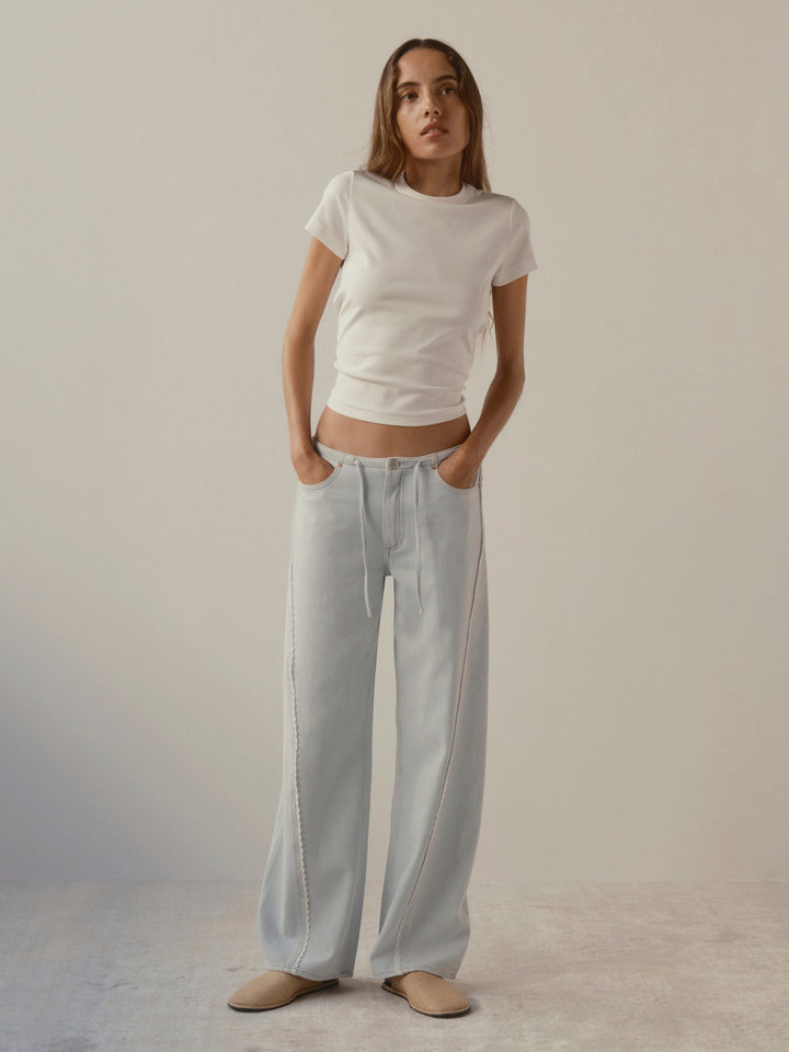 Sienna Low-Slung Wide Leg Relaxed 31” Jeans Saltstone Lace