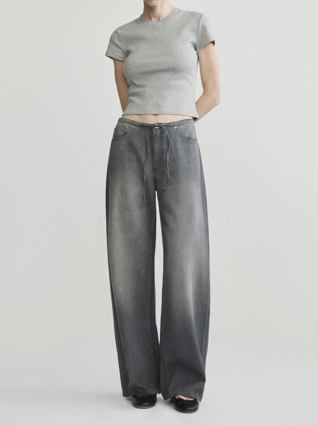 Sienna Low-Slung Drawstring Wide Leg 31" Jeans Ash Grey Aura