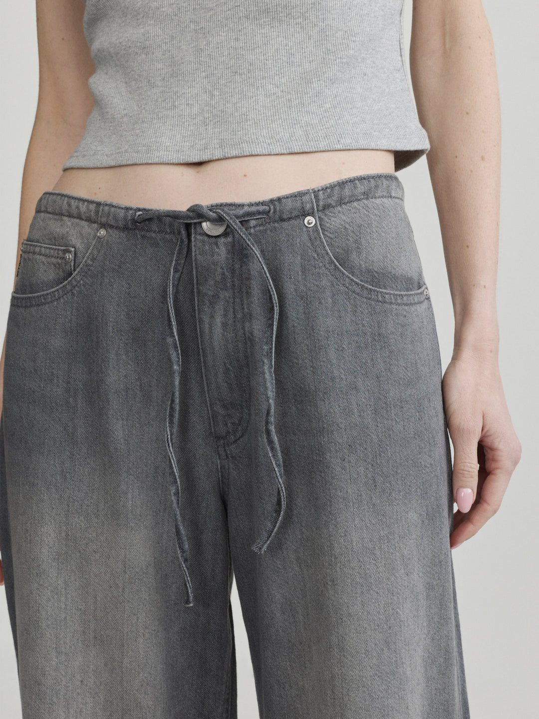Sienna Low-Slung Drawstring Wide Leg 31" Jeans Ash Grey Aura