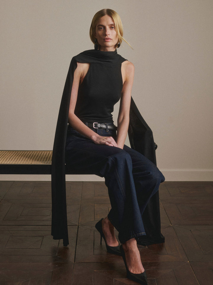 Scarf Tie Top Black