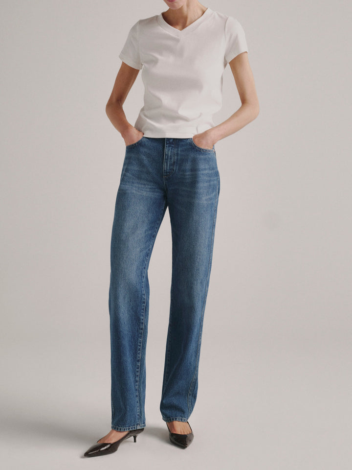Cate Classic Straight High-Rise 31" Jeans  Mid To Dark