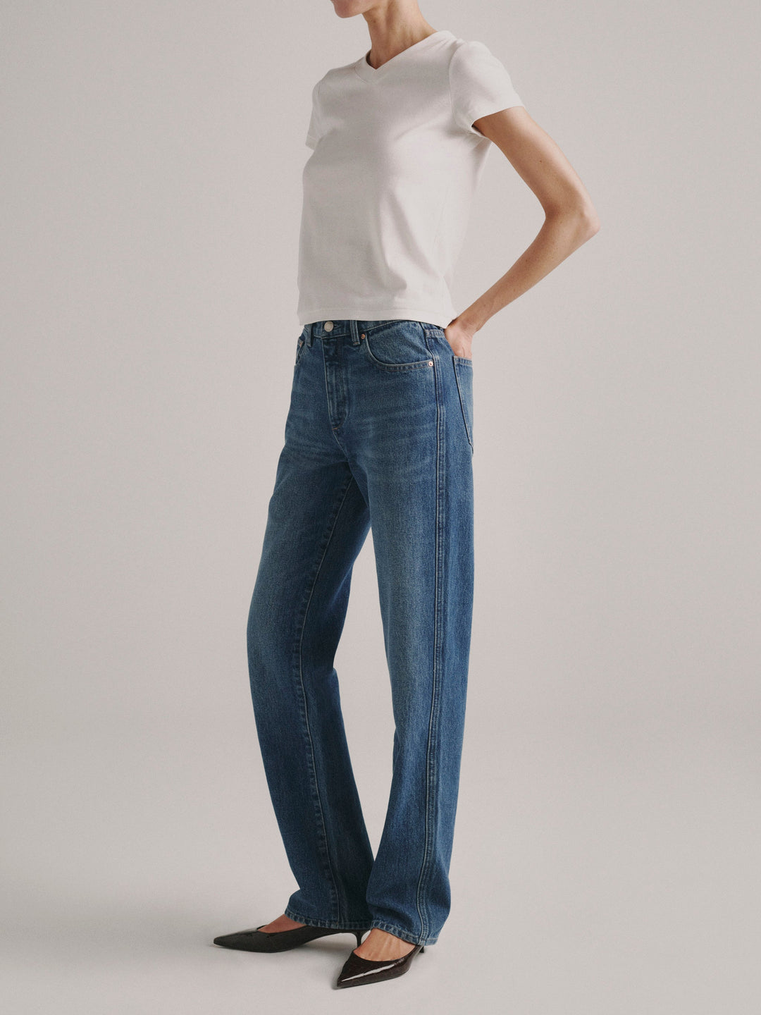 Cate Classic Straight High-Rise 31" Jeans  Mid To Dark