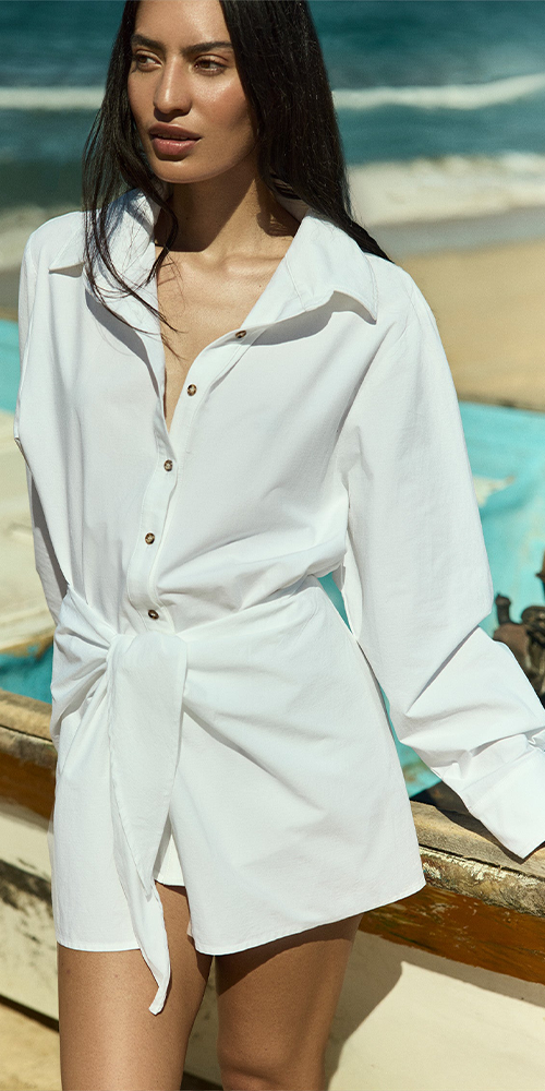 L.A. Button-Down Wrap Mini Dress Cotton