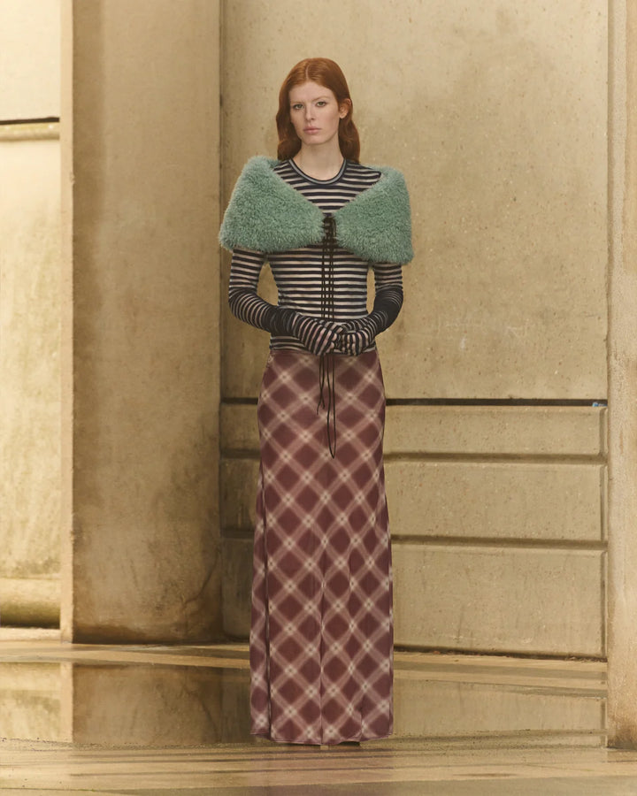Plaid Paneled Maxi Skirt Mauve