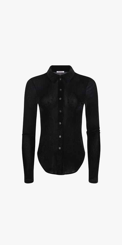Velvet Mesh Button Down Obsidian