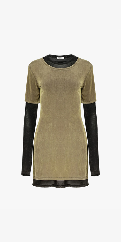 Velvet Mesh Layered T-Shirt Dress