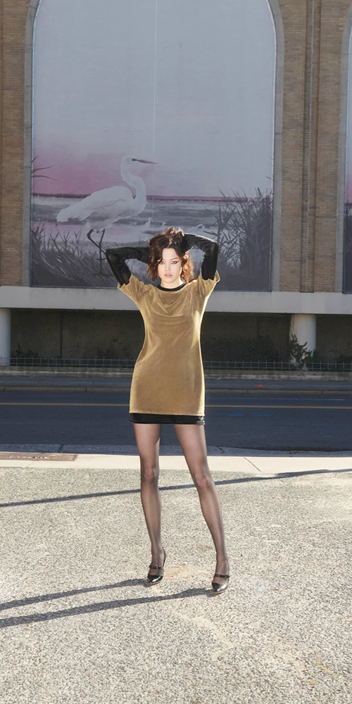 Velvet Mesh Layered T-Shirt Dress