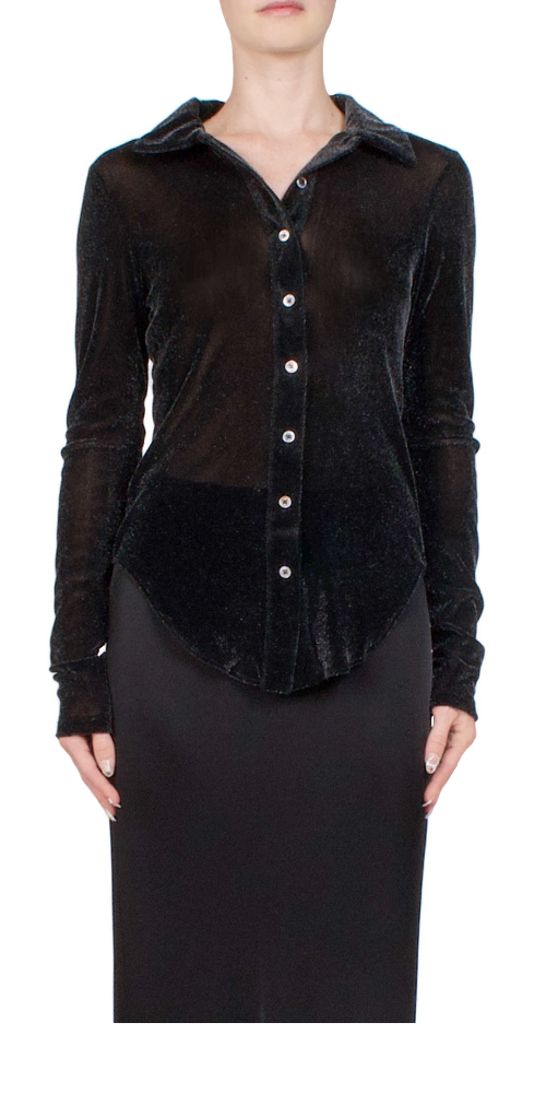 Velvet Mesh Button Down Obsidian