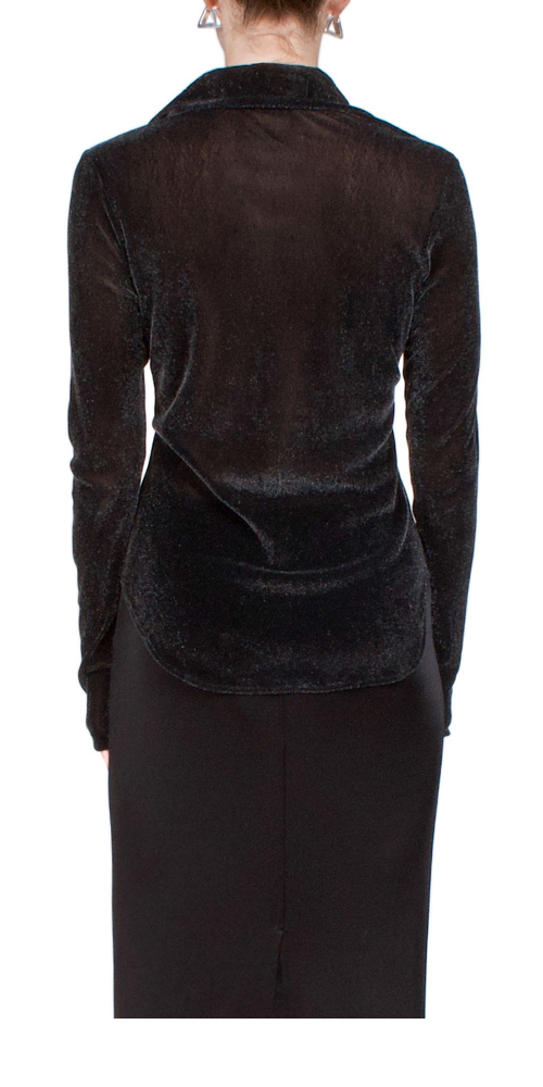 Velvet Mesh Button Down Obsidian