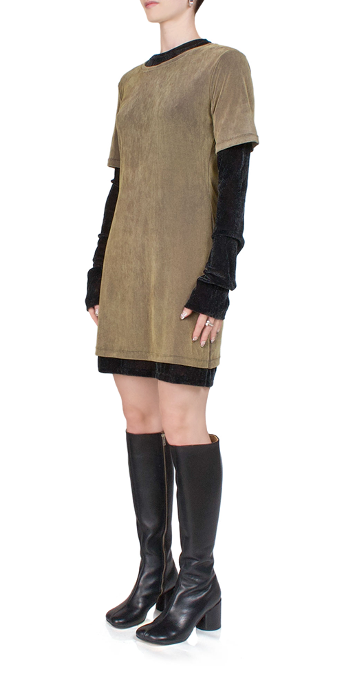 Velvet Mesh Layered T-Shirt Dress