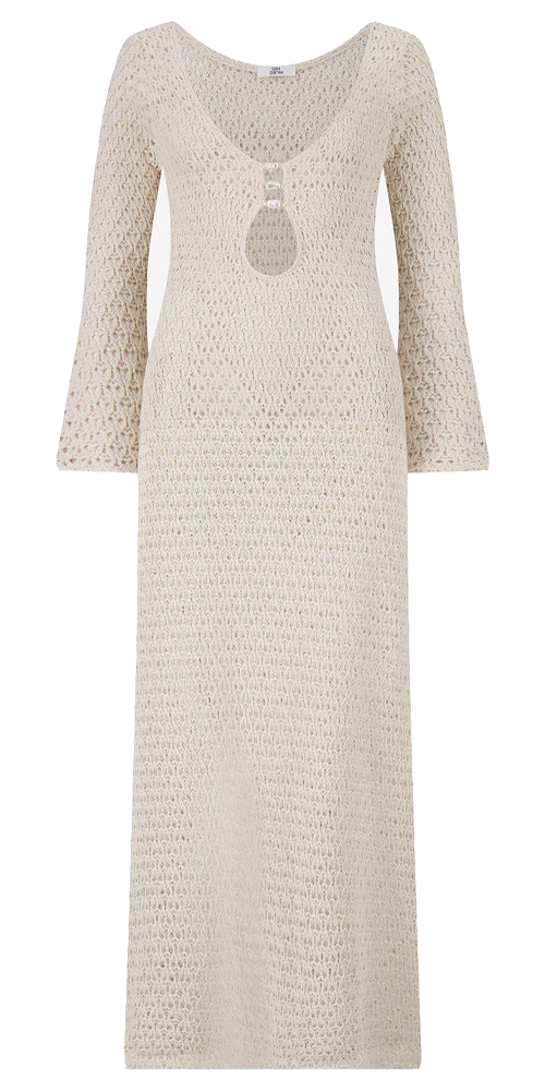 Marina Dress with Three Baroque Pearls in Ecru Crochet