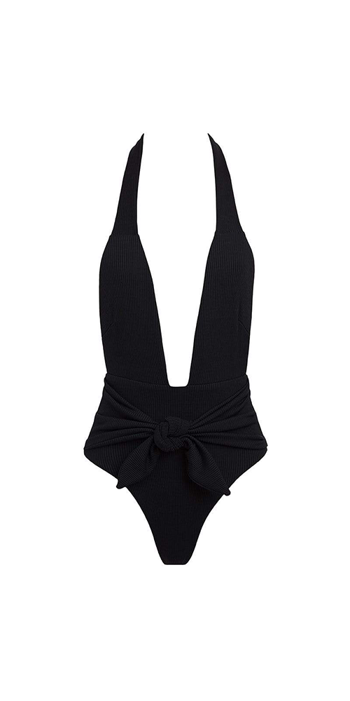 Black Rib Tropez Tie-Up One-Piece