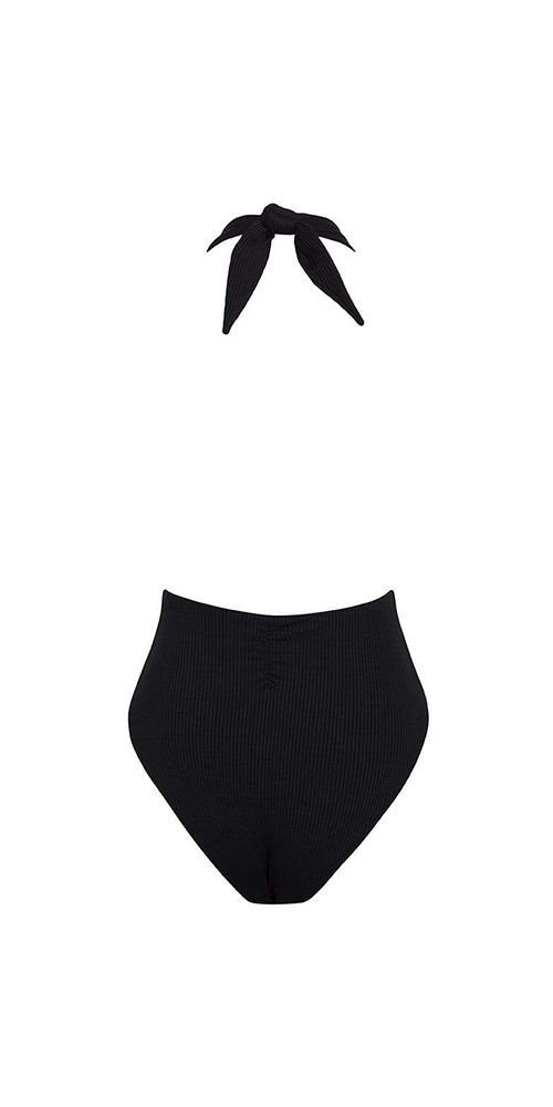 Black Rib Tropez Tie-Up One-Piece