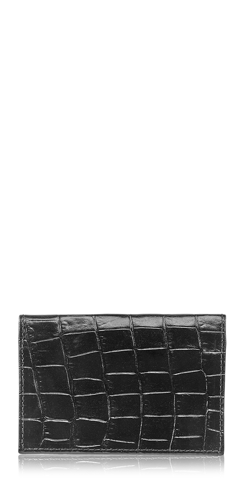Fold-Over Card Case Black Croc