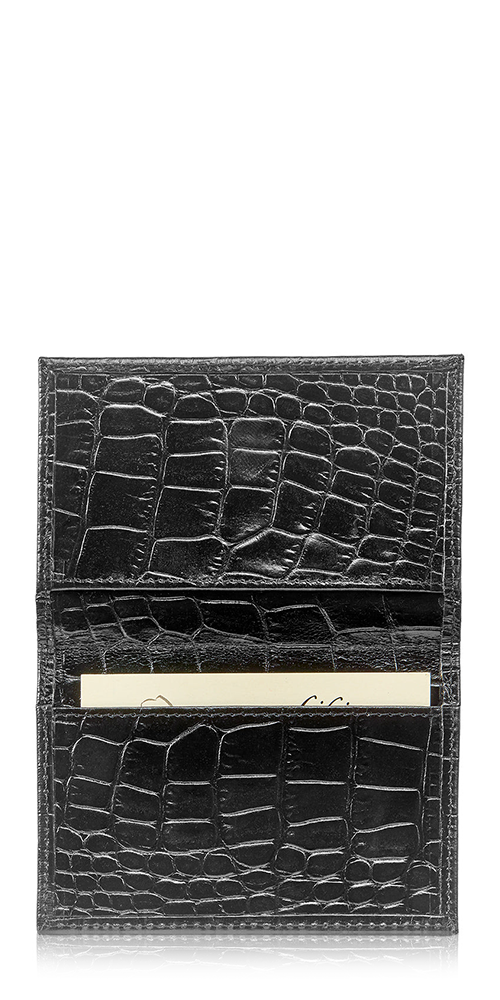 Fold-Over Card Case Black Croc