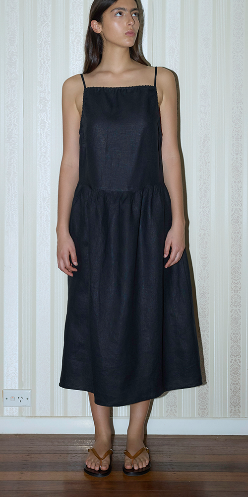 Deiji Studios Gathered Halter Dress Black | Maison Rogue L Deiji Studios Gathered Halter Dress Black | Maison Rogue L