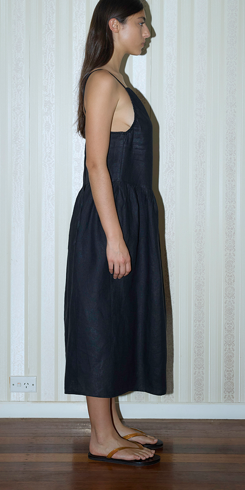 Deiji Studios Gathered Halter Dress Black | Maison Rogue L Deiji Studios Gathered Halter Dress Black | Maison Rogue L