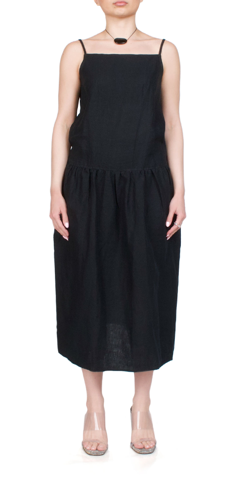 Gathered Halter Dress Black