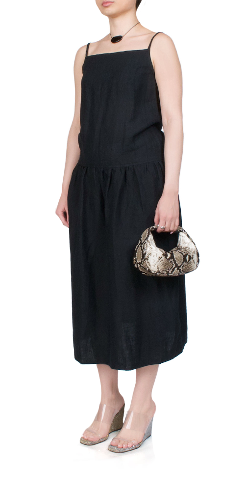 Gathered Halter Dress Black