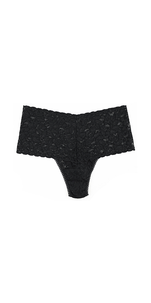 Retro Lace Thong Black