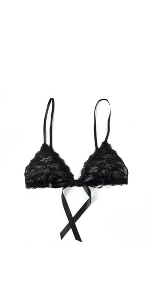 Peek-a-Boo Lace Front Tie Bralette Black
