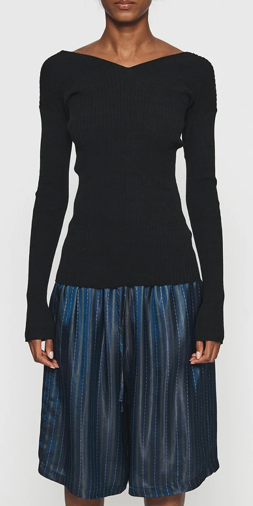 Ribbed Double-V Top Black