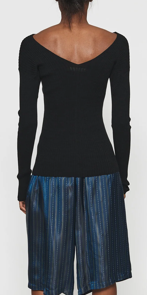 Ribbed Double-V Top Black