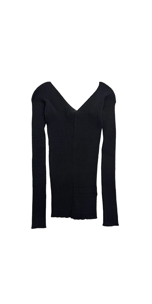 Ribbed Double-V Top Black